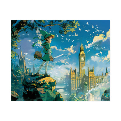 Whimsical Boy in Green: Colorful Illustration Artwork - Poster