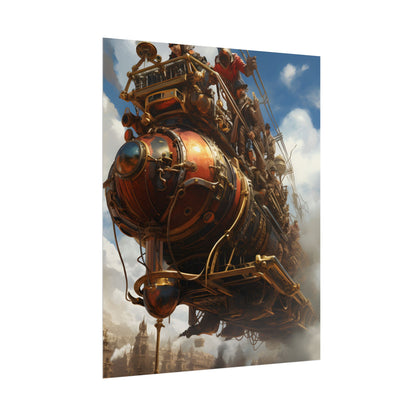 Thrilling Steampunk Sky-Liner: Racing Steam Locomotive on Colum - Poster