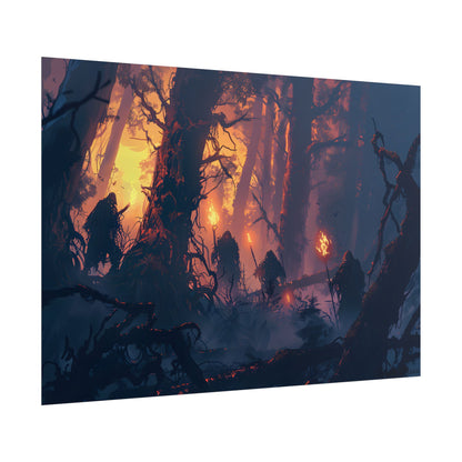 Forest Gathering at Sunset: Peaceful Woodland Scene - Poster