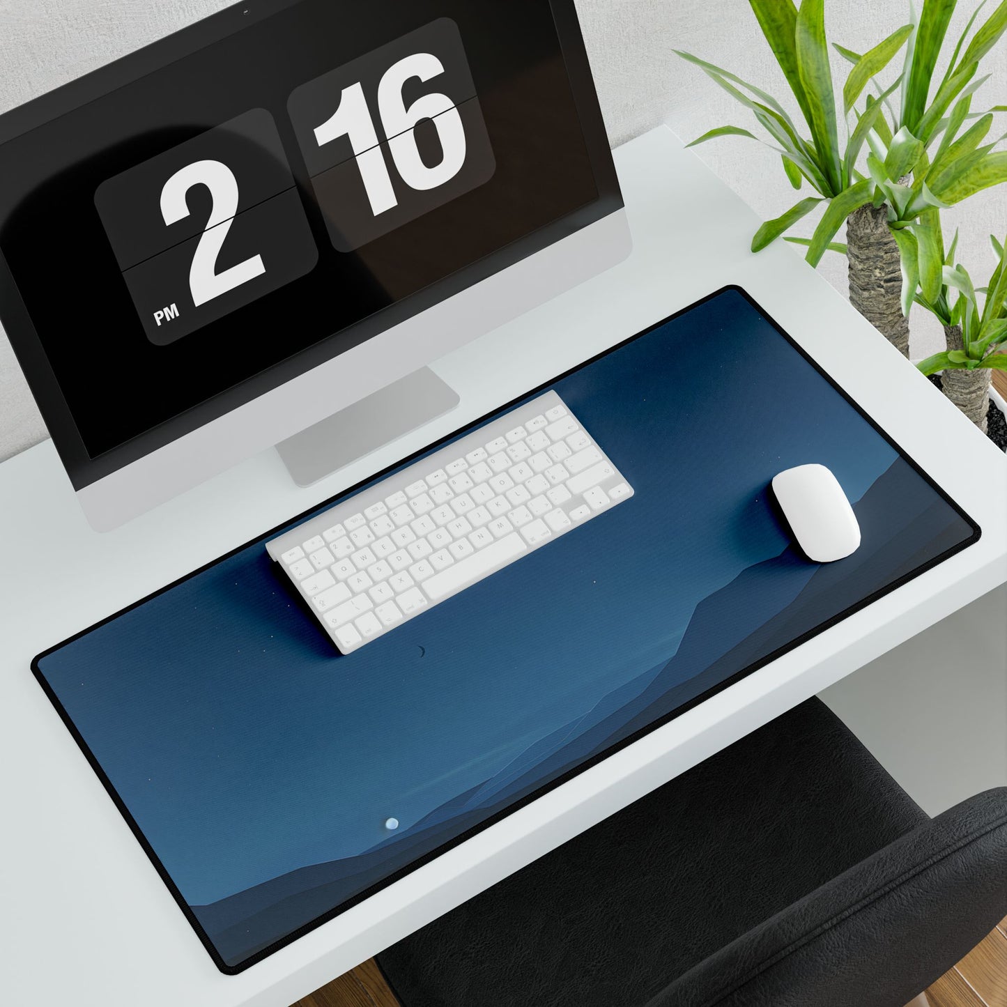 Minimalist Night Sky: Stars and Crescent Moon Art - Desk Mat