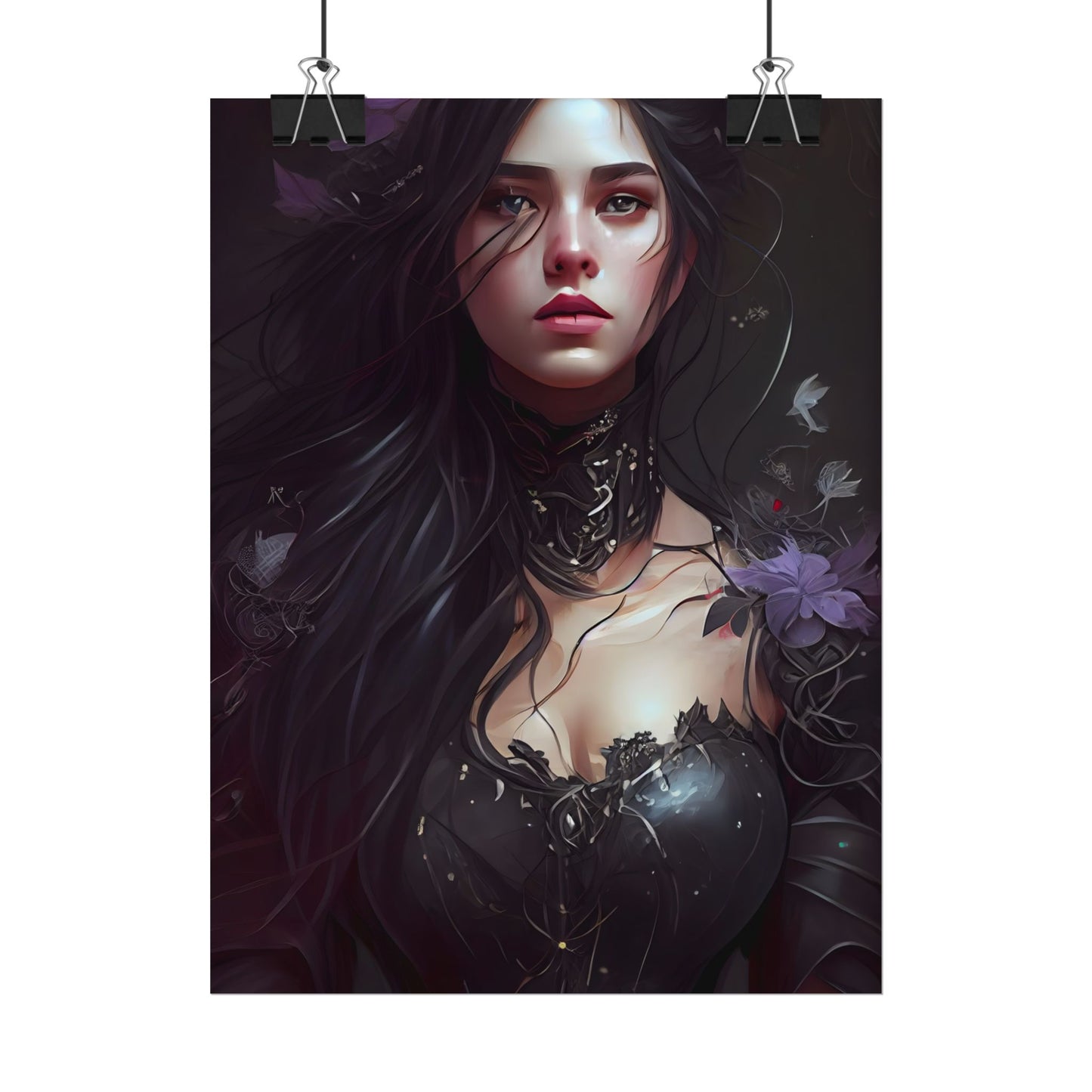 Striking Woman Portrait: Black Hair Artwork - Poster