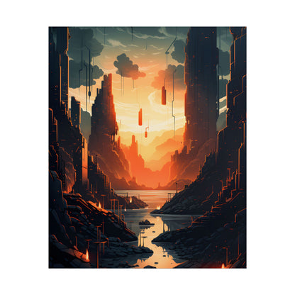 Cyberpunk Metropolis Ablaze: Nocturnal Digital Masterpiece - Poster