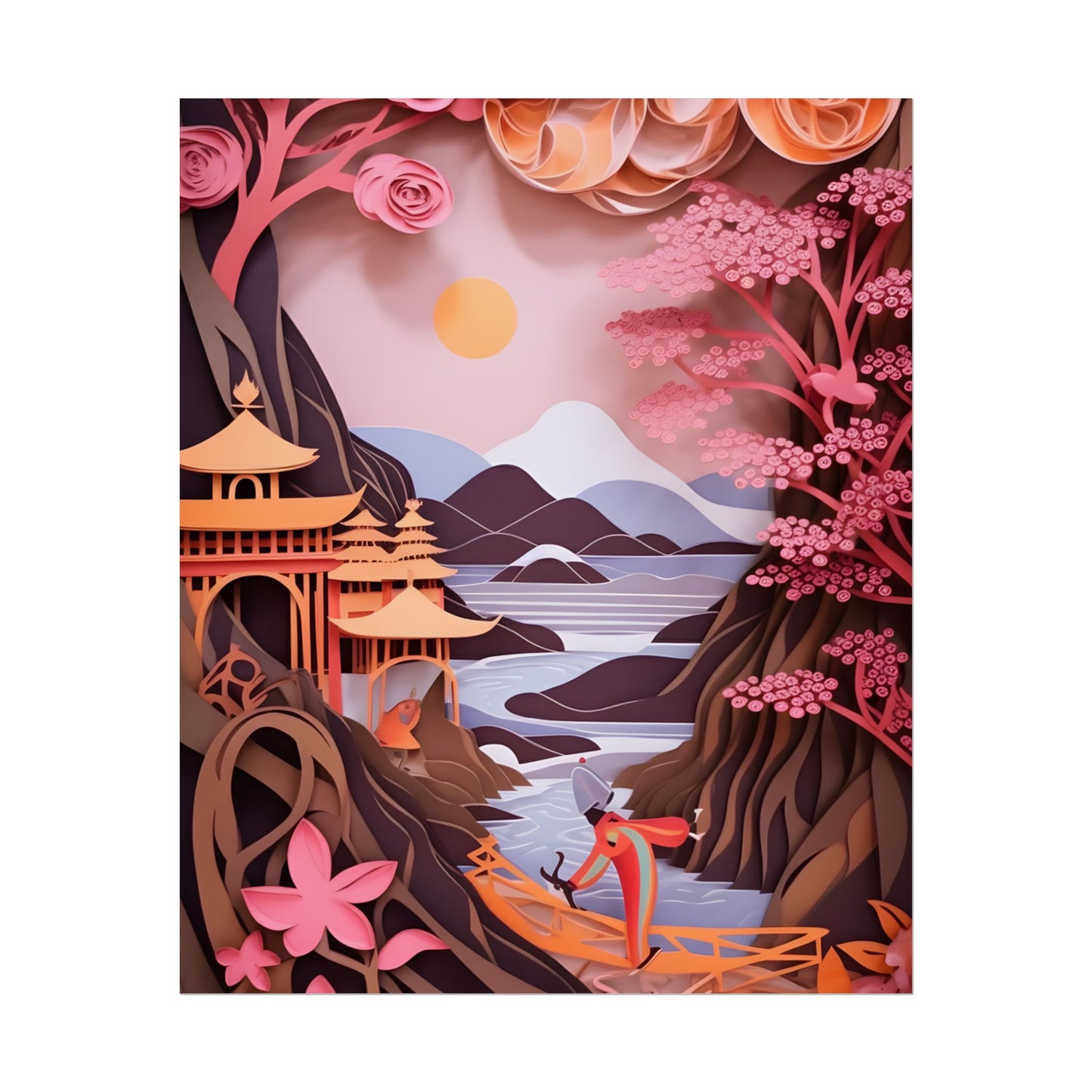 Japanese Vibrance: Eye-Catching Paper Quilled Landscape Art - Poster