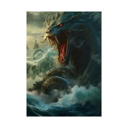 Mythical Sea Monster: Calming Green Scaled Creature Art - Poster
