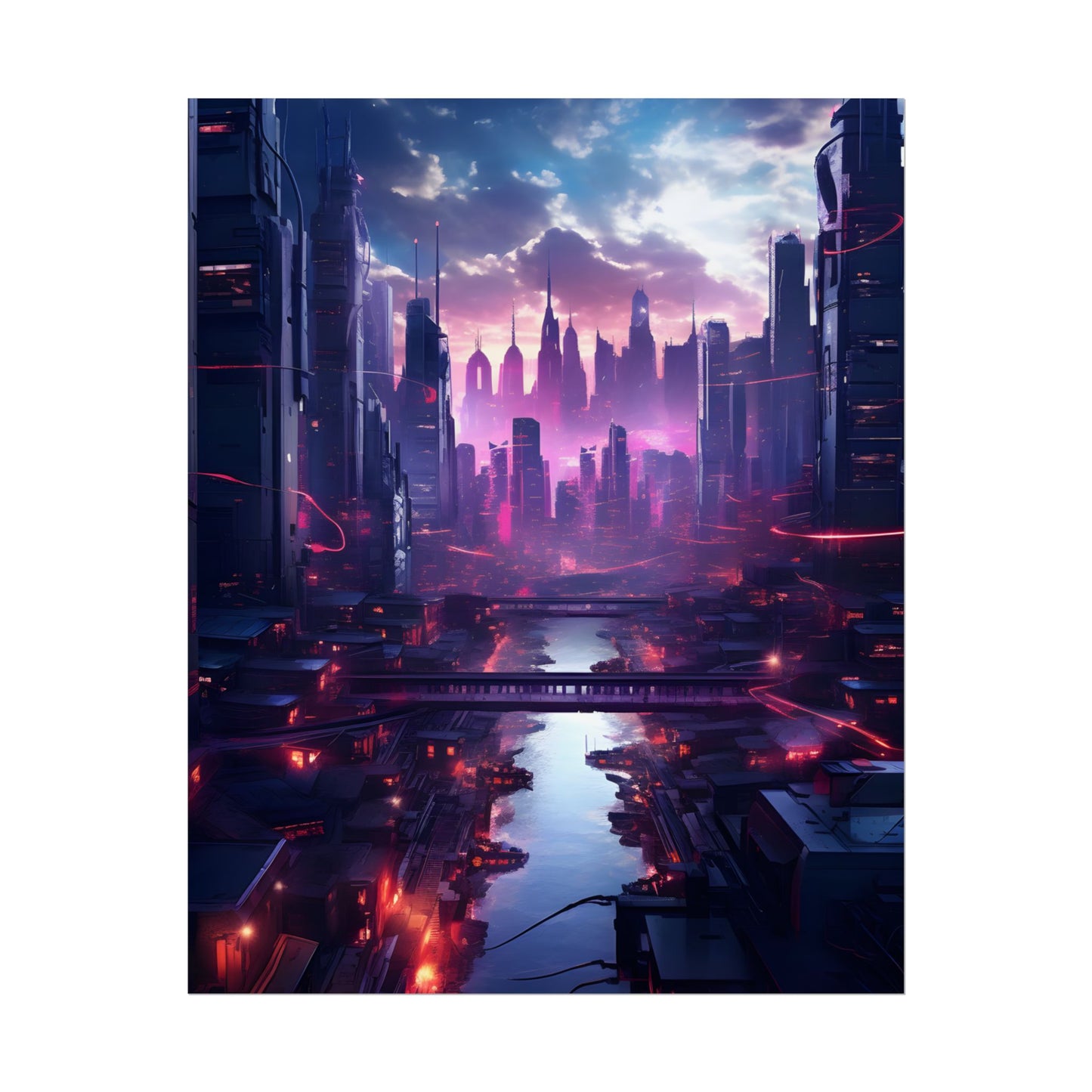 Dystopian Cyberpunk Cityscape: Neon Futuristic Artwork - Poster