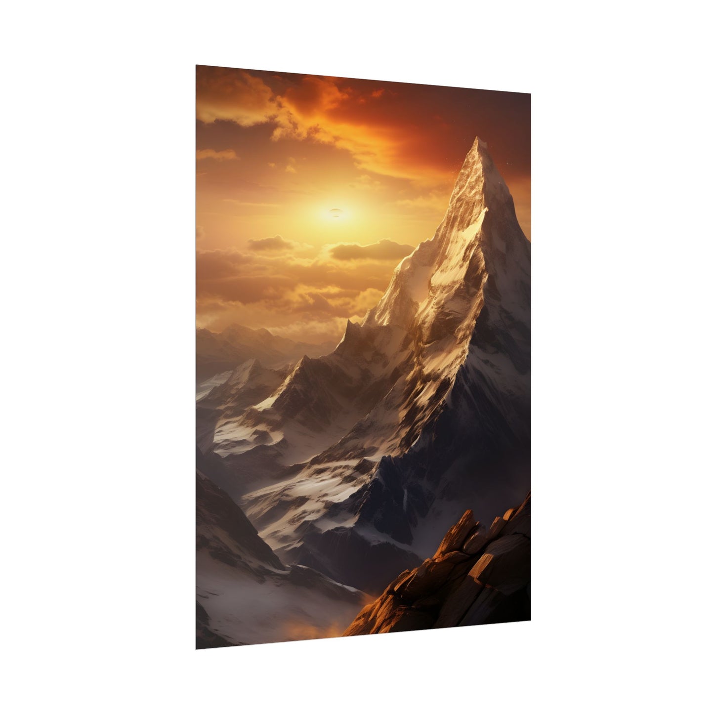 Majestic Mountain Summit: Epic Sunrise View - Nature Landscape Art - Poster