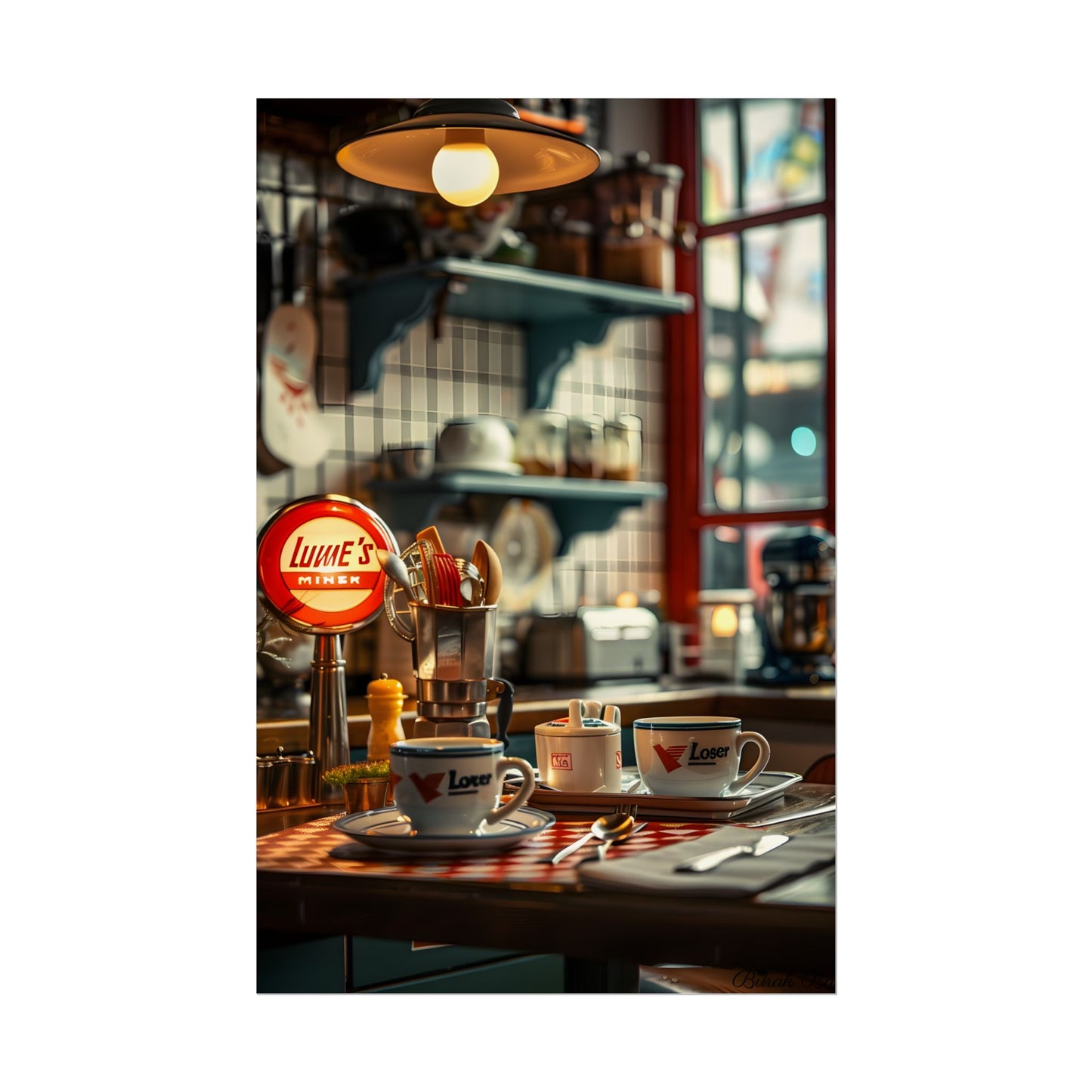 Retro Warmth: Cozy Lukes Diner Coffee Scene Art - Poster
