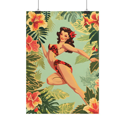 Vintage Retro Pin-Up Girl: Mid-Century Art Illustration - Poster