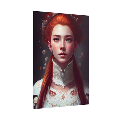 Soft Glow Redhead Portrait: Elegant Female Artwork in Dress - Poster