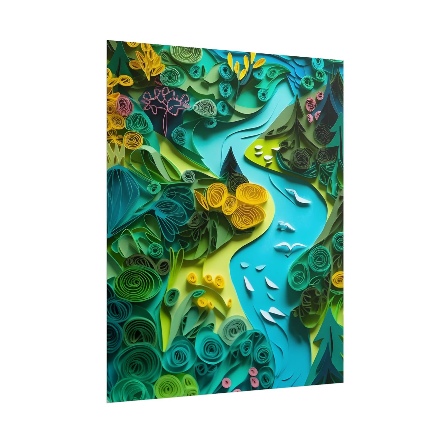 Colorful European Paper Quilling Artwork: Geometric Landscapes - Poster