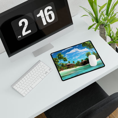 Tropical Paradise: Tranquil Lagoon and Palm Trees Art - Desk Mat