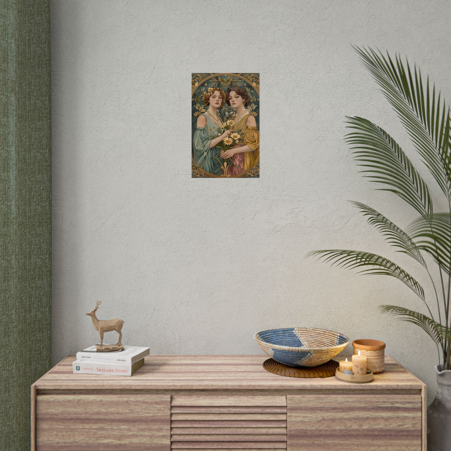 Two Women in Ornate Attire Holding Primr: Traditional Turkish Artwork - Poster