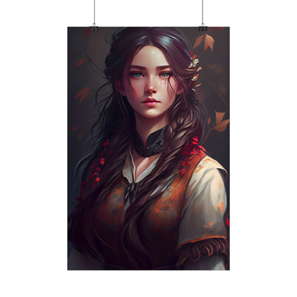 Vibrant Portrait: Brown Hair, Green Eyes Artwork - Poster