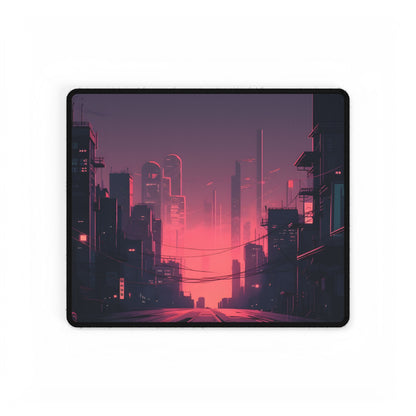 Cyberpunk Nighttime Cityscape: Melancholic Mood - Desk Mat