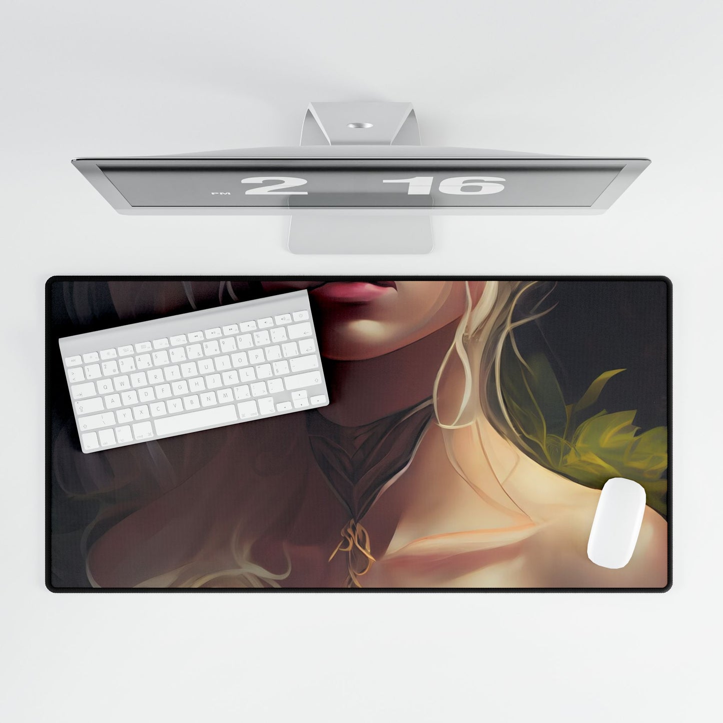 Detailed Blonde Female Portrait: Red Top Artwork - Desk Mat