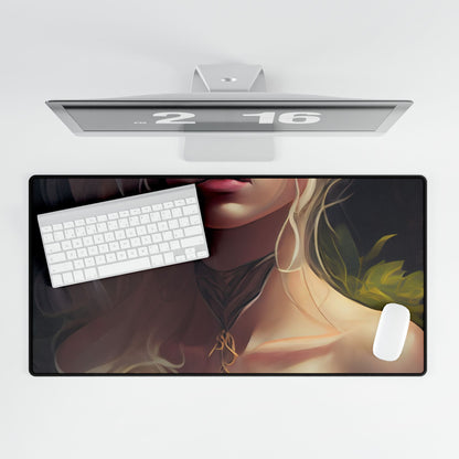 Detailed Blonde Female Portrait: Red Top Artwork - Desk Mat