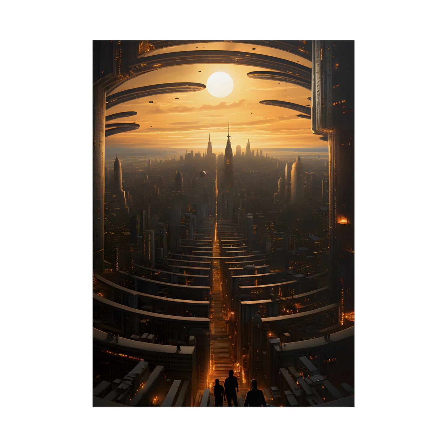 Dystopian Utopia: Futuristic Cityscape with Dark Facade - Poster