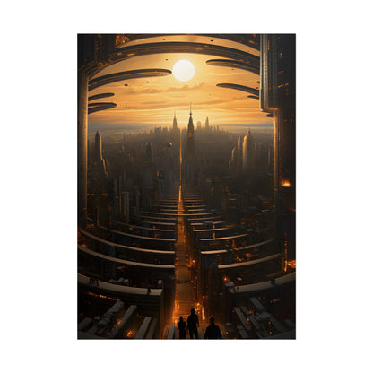 Dystopian Utopia: Futuristic Cityscape with Dark Facade - Poster