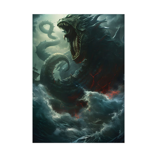 Ancient Sea Monster: Mythical Serpentine Digital Illustration - Poster
