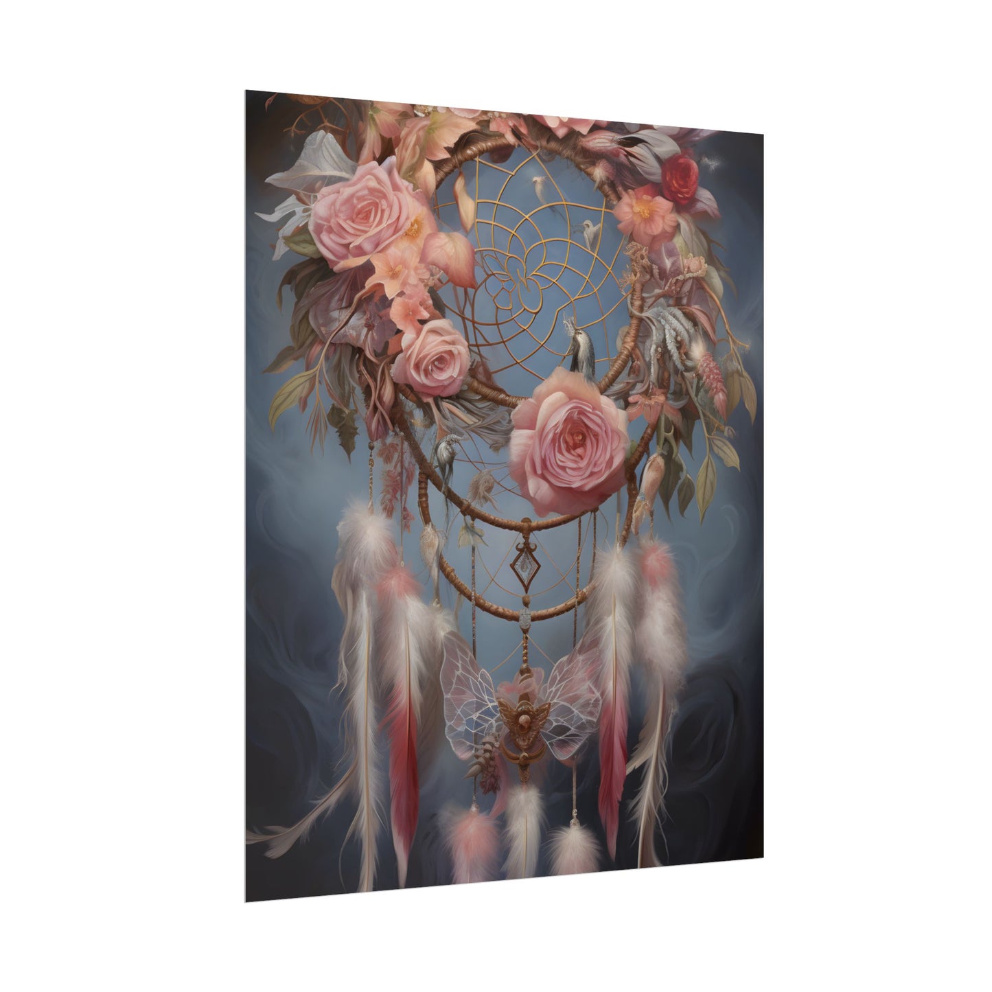 Ethereal Dreamcatcher Realm: Surreal Artwork with Colorful Feathers - Poster