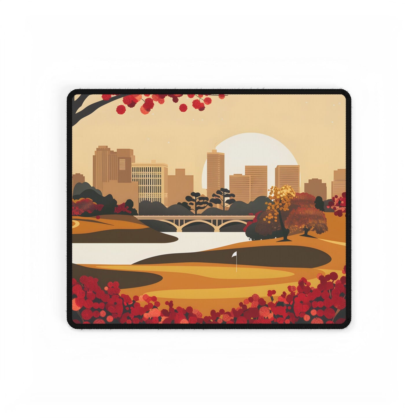 Retro Golf Illustration: Classic Course Scene - Desk Mat