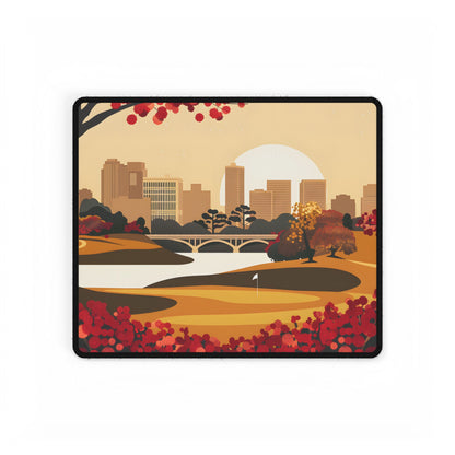 Retro Golf Illustration: Classic Course Scene - Desk Mat