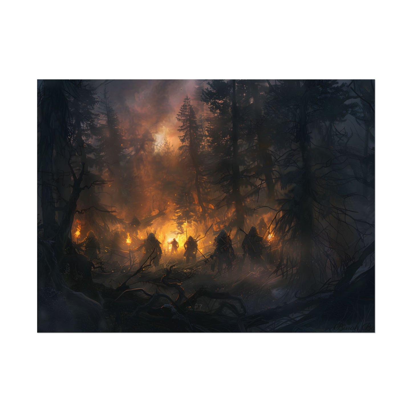 Tranquil Forest Sunset: People Connecting with Nature - Poster