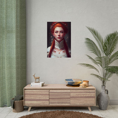 Soft Glow Redhead Portrait: Elegant Female Artwork in Dress - Poster