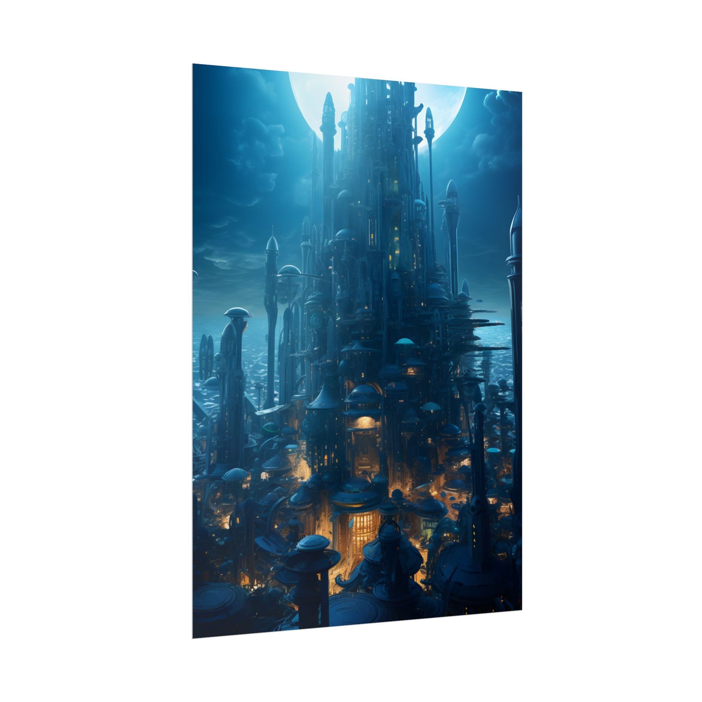 Underwater Futuristic Cityscape: Close Up Digital Artwork - Poster