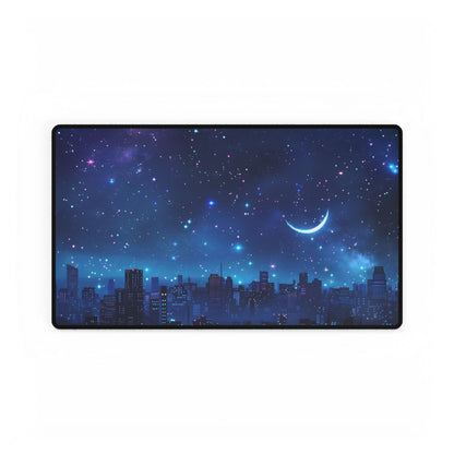 Dark Blue Dreams: A Starry Night Sky with Crescent Moon - Desk Mat