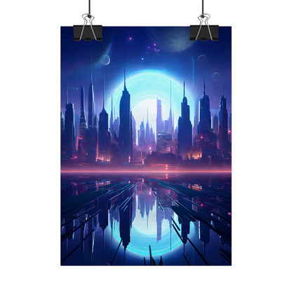Melancholic Cyberpunk Night: Dark Cityscape Digital Art - Poster