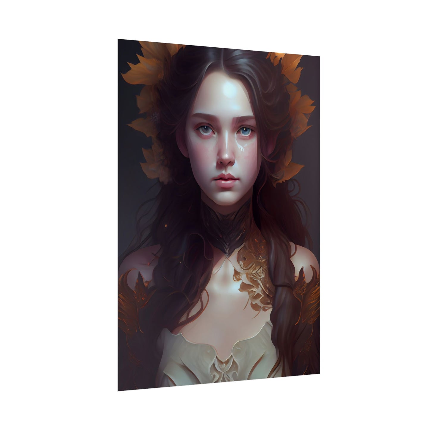 Brown Hair Female Portrait: Artistic Style Digital Art - Poster