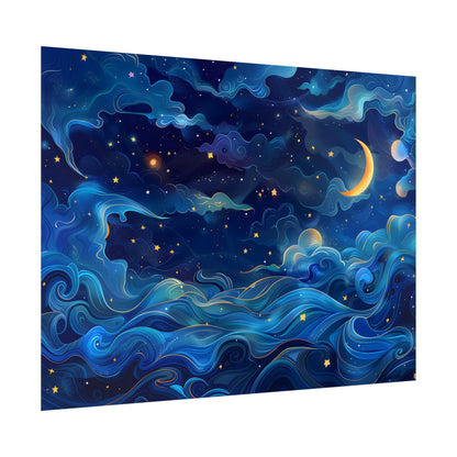 Whimsical Dreamy Night Sky: Stars, Moon, and Shooting Star - Poster