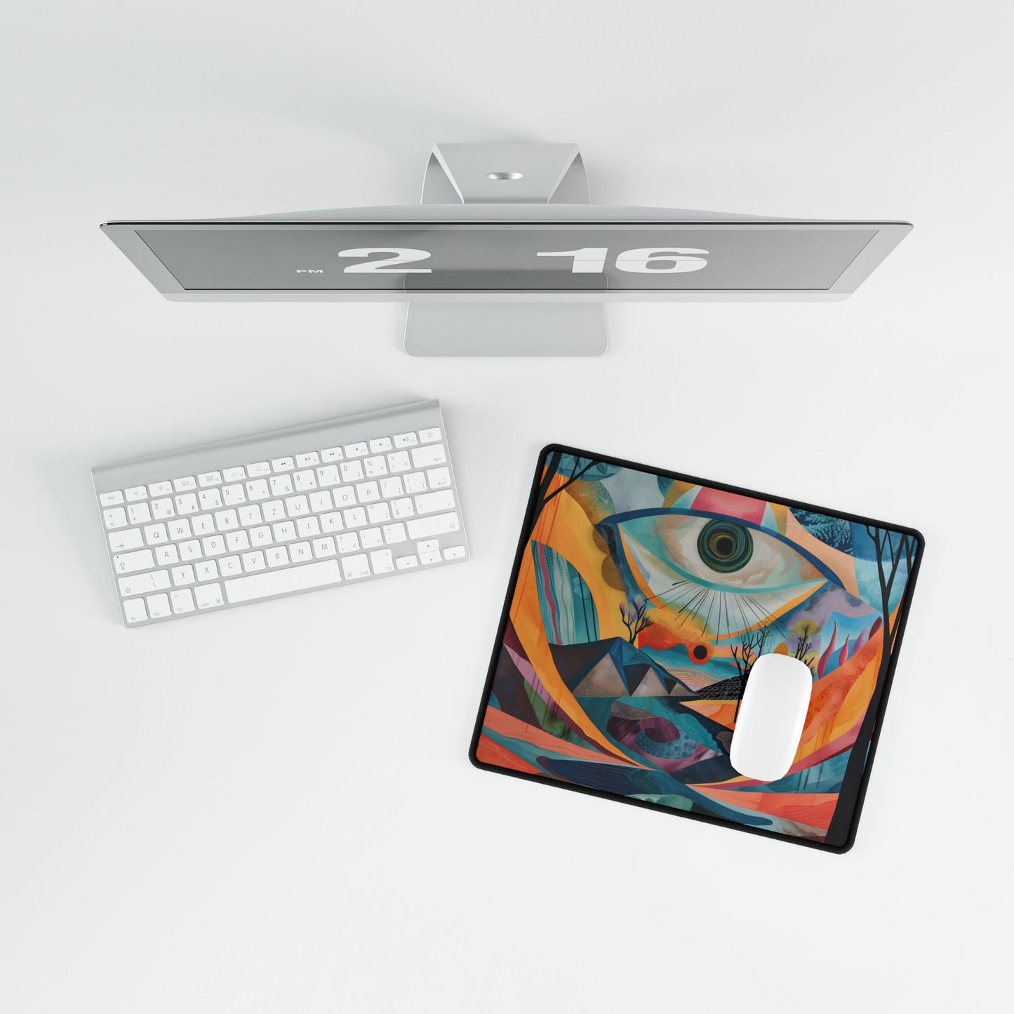 Surreal Landscape: Earthy Eye in Blue Hues - Desk Mat