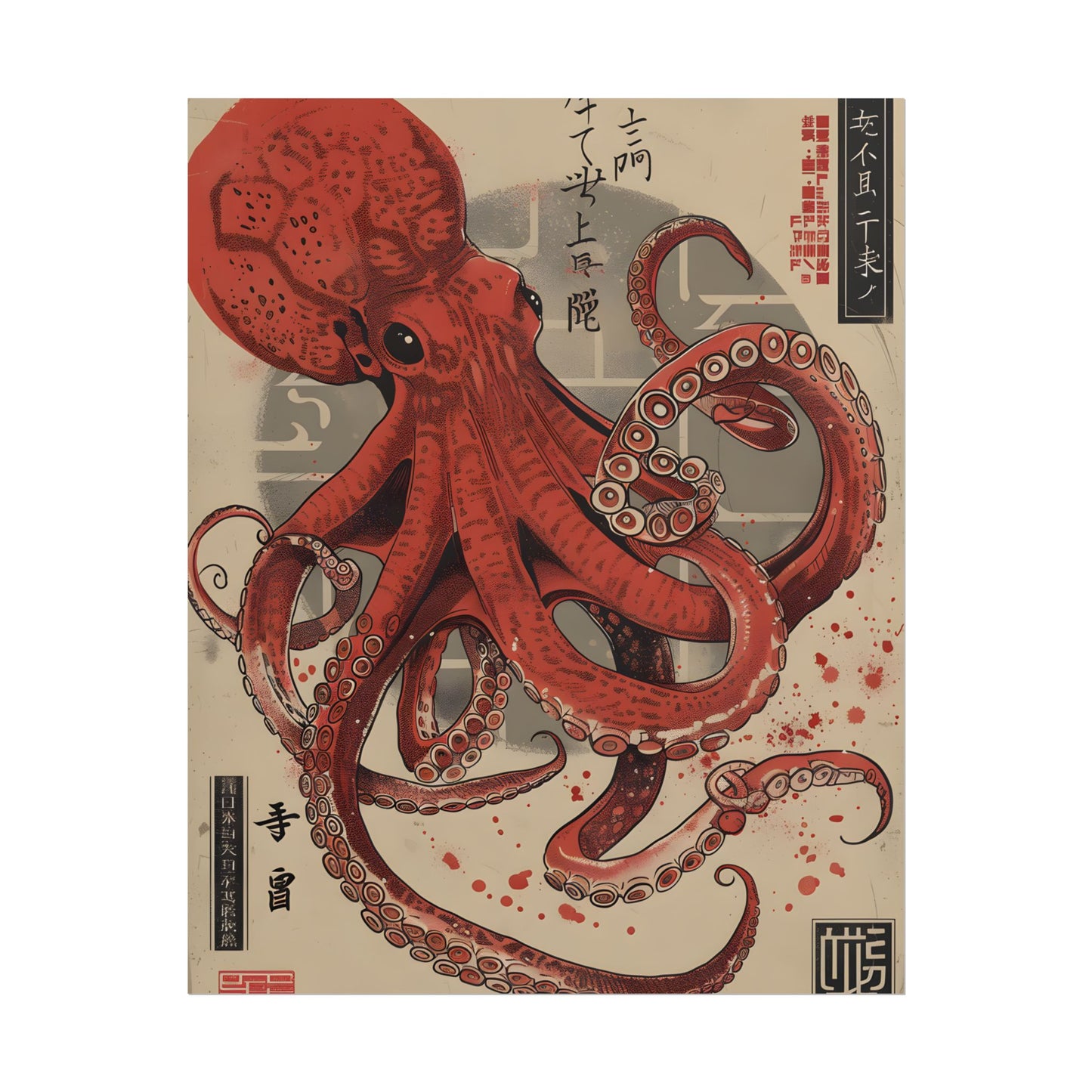 Stylized Japanese Octopus: Muted Watercolor Artwork - Poster
