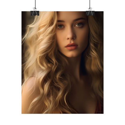 Modern Beauty: Young Blonde Woman in a Short-Sleeved Dress - Poster