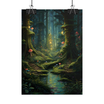 Enchanted Forest: Grimm's Fairy Tale Characters in Serene Woods - Poster