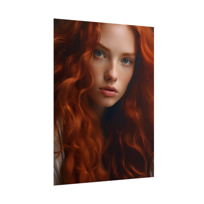 Feminine Portrait: Redheaded Woman in Light Blue - Poster