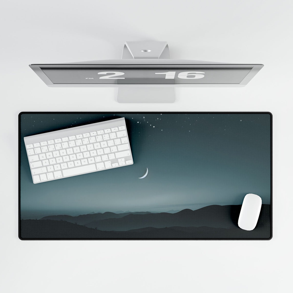 Minimalist Night Scene: Blue-Gray Sky Digital Art - Desk Mat