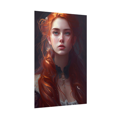 Elegant Redhead Portrait: Female Artwork in Dress - Poster