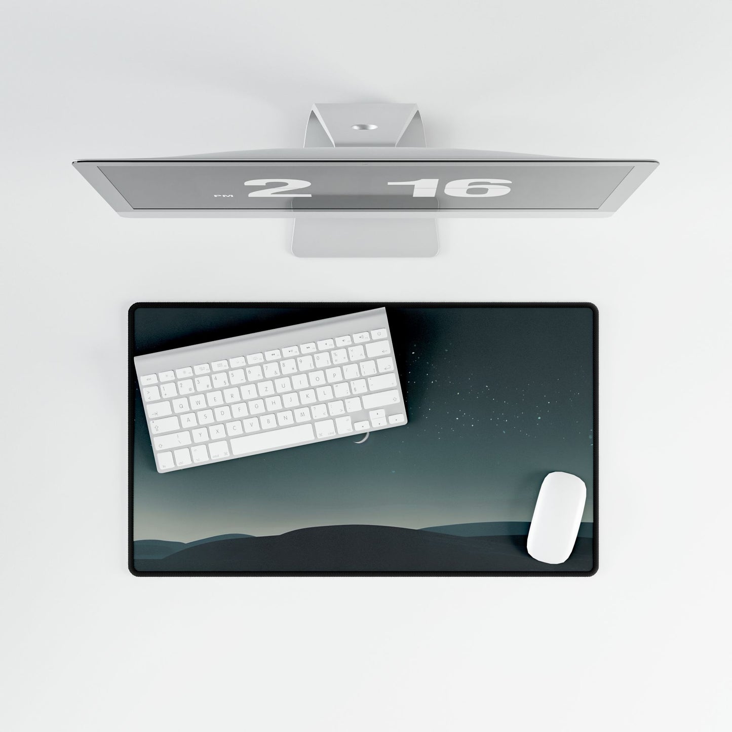 Minimalist Night Sky: Blue-Gray Evening Scene Digital Art - Desk Mat