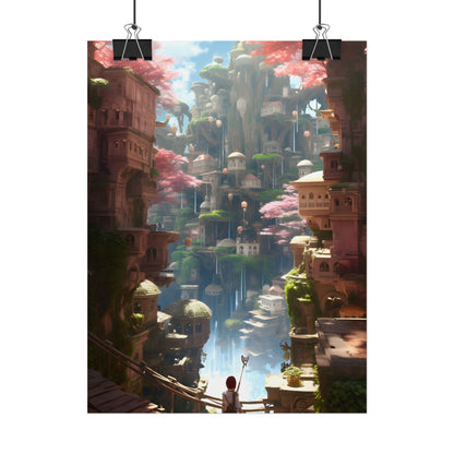 Dramatic Anime Cityscape: Birds Eye View Digital Art - Poster