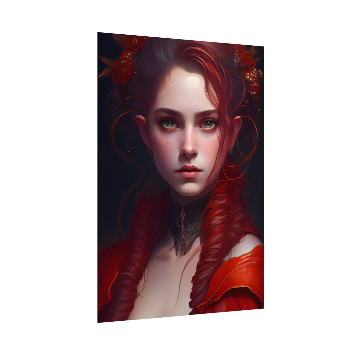 Redhead Portrait: Vibrant Dress Artwork - Poster