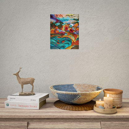 Paper Quilled Beach Bliss: Artistic Coastal Landscape - Poster
