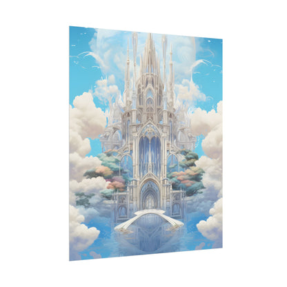 Floating City in Celestial Clouds: Fantasy Artwork - Poster