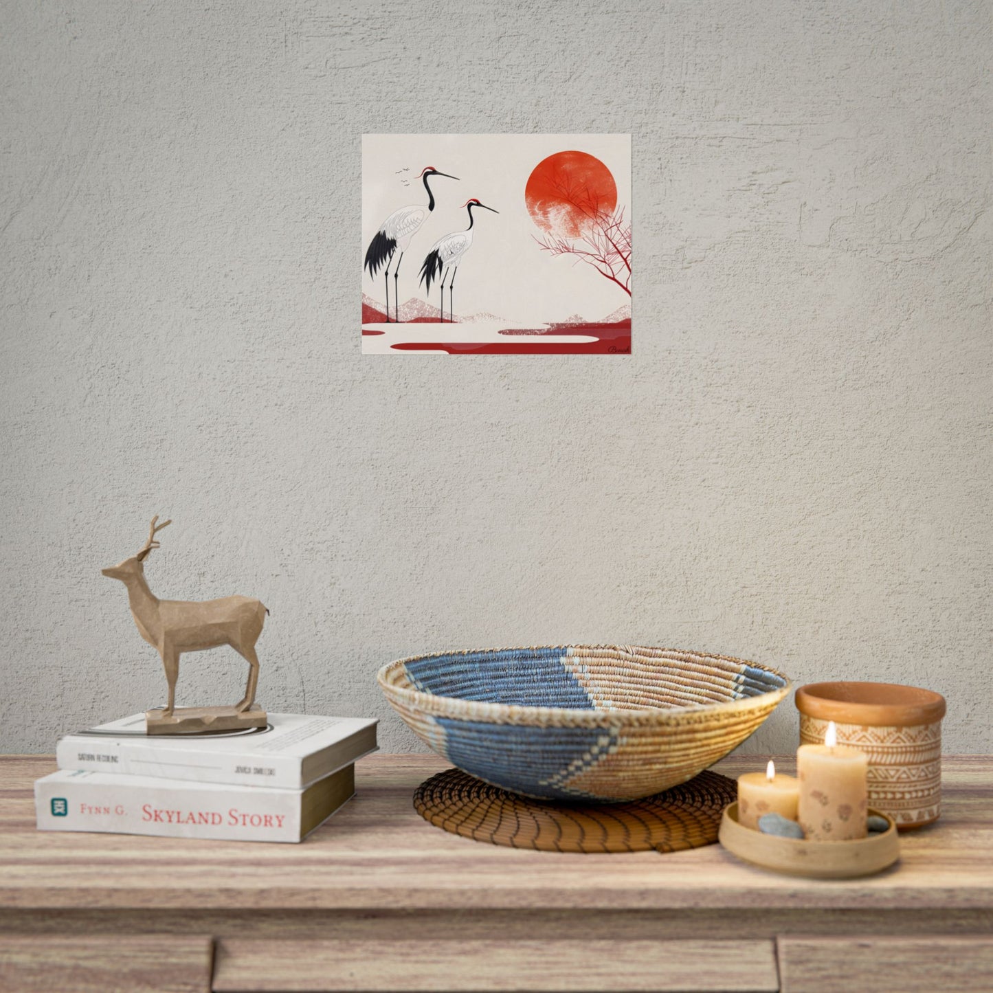 Serene Landscape with Cranes: Amidst Nature's Tranquility - Poster