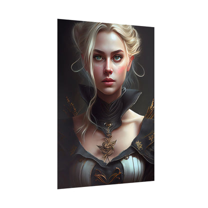 Stunning Blonde Portrait: Elegant Vintage Dress - Poster