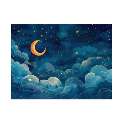 Whimsical Dreamy Night Sky: Small Town Illuminated by Pastel Stars - Poster