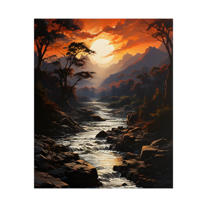 Breathtaking Waterfall: Impressionist Oil Painting in Serene Atmosphere - Poster