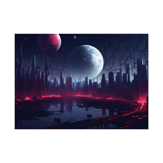 Cyberpunk Melancholy: Dark Cityscape at Night - Poster